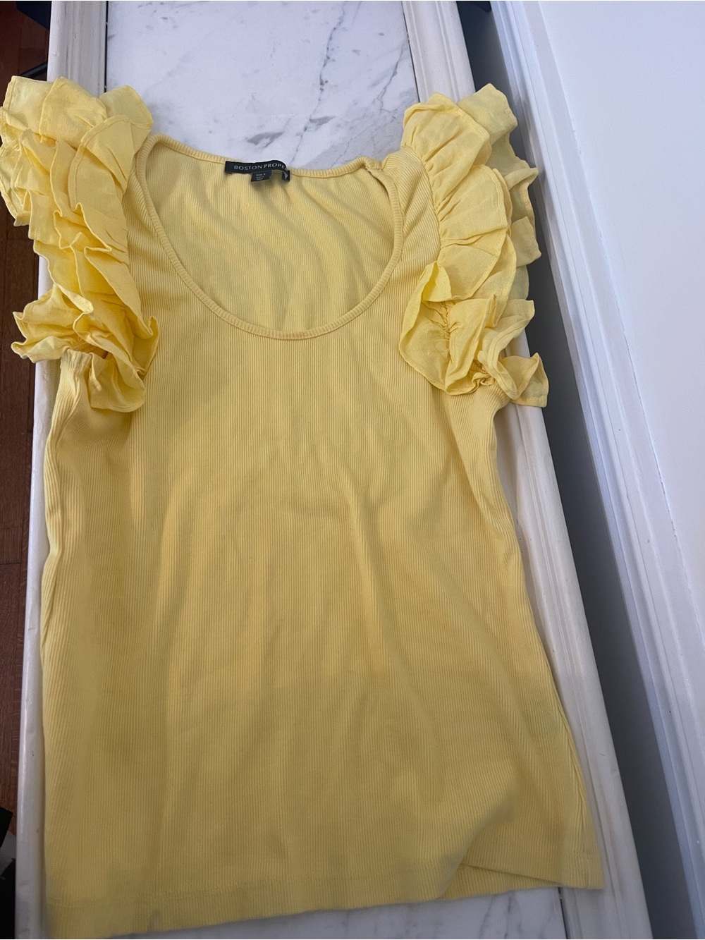 Boston Proper Yellow Ruffle Sleeve Tank Top